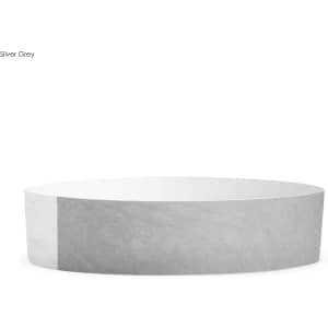 A grey Tyvek wristband with a smooth finish, suitable for events. Features a logo on one side.