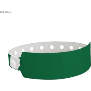 A dark green vinyl wristband with white vent holes and a secure snap closure.