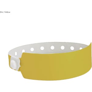 A zinc yellow vinyl wristband with a white fastening, featuring multiple circular holes for adjustments.