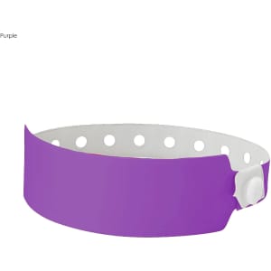 A purple plastic wristband featuring holes and a secure fastening, designed for events and exhibitions.