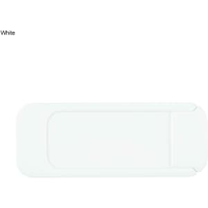 A white security webcam cover with a slide mechanism. It features a smooth surface and a minimalist design.