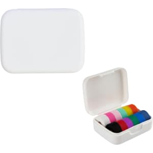 A white case opens to reveal colourful wine glass markers in various shades, including pink, blue, and black.