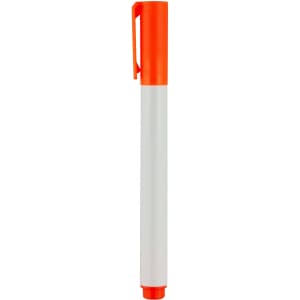 An orange and white whiteboard marker with a cap and a clip for easy attachment.