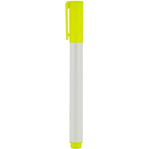 A whiteboard marker featuring a white body and bright yellow cap and end. It has branding on the barrel.