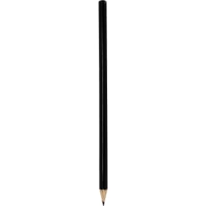 A black wood pencil with a sharpened point at one end and a natural wood finish at the other end.