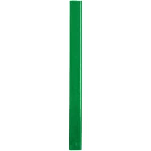 A green carpenter pencil with a smooth finish and a tapered point. It features a branding logo.