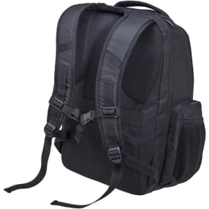 A black laptop backpack featuring padded shoulder straps and mesh panels, designed for comfort and ventilation.