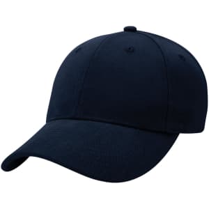 A navy blue heavy brushed cotton cap featuring a rounded crown and a curved brim, with a logo on the front.