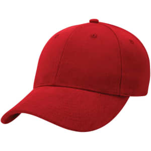 A red heavy brushed cotton cap with a curved brim and ventilation holes, featuring a logo.