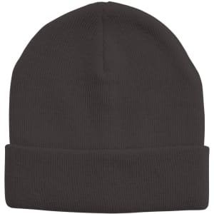 Acrylic beanie in black with a ribbed design and a folded cuff. Includes a branding logo.