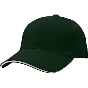 A green cap with a white trim and a small logo on the side.