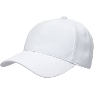 A white Ottoman cap with a curved brim and a small knob on top. It features a logo.