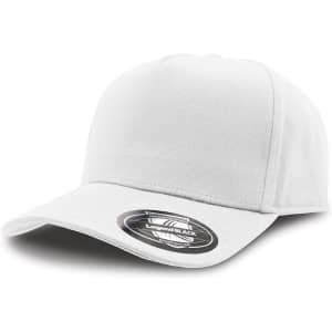 A white A-Frame cap with a structured crown and a curved brim, featuring a logo on the side.