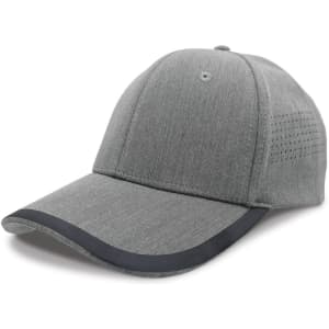 A cap in grey with a textured design and a black accent on the brim, featuring ventilation details on the side.