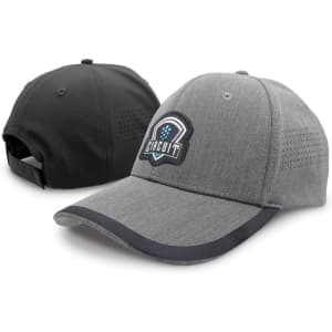 A grey cap with a logo featured on the front and a black back, designed for comfort and style.