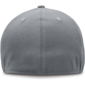 A grey cap featuring a structured design and a logo on the back.