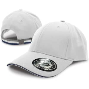 A grey cap with a curved brim and an adjustable strap at the back, featuring a logo on the front.