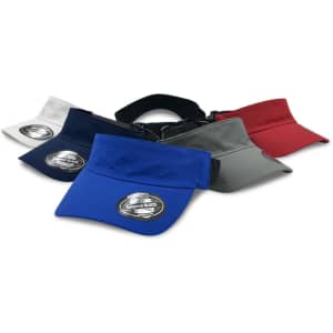A collection of Altitude Sports Visors in various colours: black, grey, red, blue, white, and navy, featuring a logo.