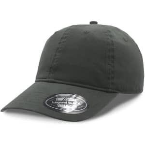 A black cap featuring a curved brim and a logo on the side, perfect for casual wear.