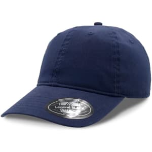 A navy blue cap with a curved brim and a logo on the front. Featured in the "Nomad Dad Hat" collection.