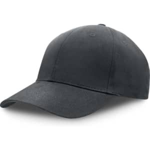 A premium soft cotton cap in a dark grey colour featuring an adjustable strap and a logo.