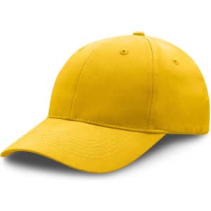 A yellow premium soft cotton cap with a curved brim and a logo on the front.