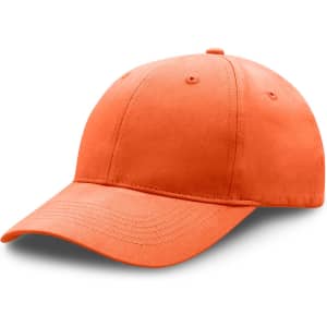An orange premium soft cotton cap with a curved brim and a logo on the front.