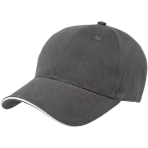 A grey cap with a soft peak, featuring an adjustable back and a logo on the side.