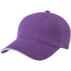 A purple cap with a curved brim and a logo on the front. It features a classic design.