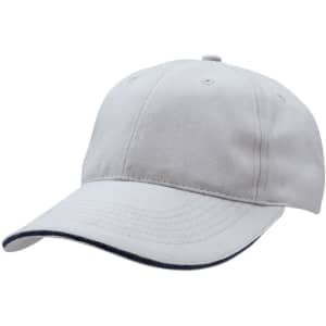 A grey cap with a soft sandwich peak and an adjustable strap on the back. It features a logo on the side.