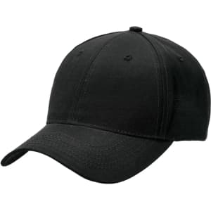 A black polycotton cap with a curved brim and six-panel design. It includes a logo on the front.