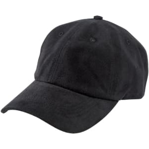 A black brushed cotton chino cap featuring a curved peak and six ventilation eyelets, with a logo present.