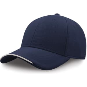 A navy blue cap made from recycled polyester, featuring a curved brim and a subtle logo on the side.