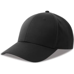 A black cap made from recycled polyester, featuring a curved peak and a structured design. It includes a logo.