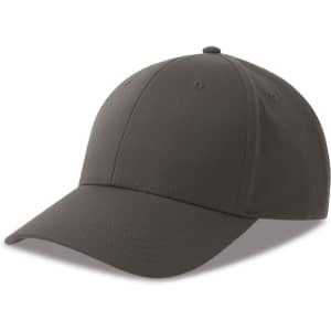 A dark grey cap made from recycled polyester, featuring a rounded crown and a curved brim. It has a logo.
