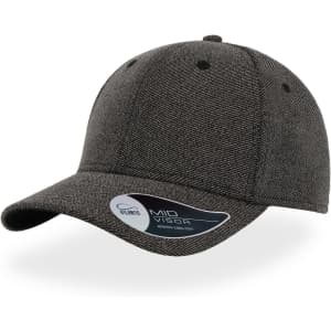 A grey cap with a mid visor and a logo on the side. The fabric has a textured design.