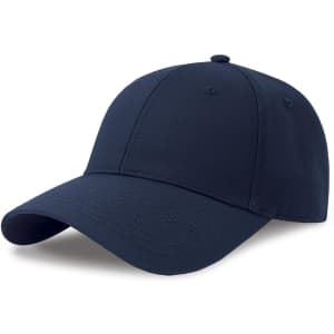 A navy blue cap with a rounded crown and a pre-curved visor. It features a logo on the front.