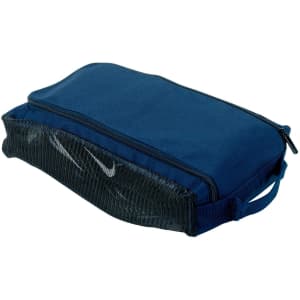 A navy blue carrier bag with a mesh side and a zip closure. It includes a handle for easy transport.
