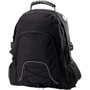 A black Climber Backpack featuring adjustable straps, mesh pockets, and a stylish front design with a logo.