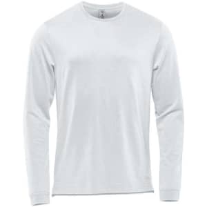 A light blue long sleeve tee with a round neck, featuring a subtle texture and a logo on the front.