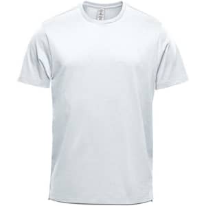 A light grey short sleeve tee with a round neck, featuring a simple design and a logo.