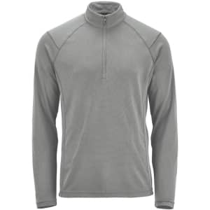 A grey Men's Mesa 1/4 zip pullover with long sleeves and a zip up collar. The pullover features a logo on the front.