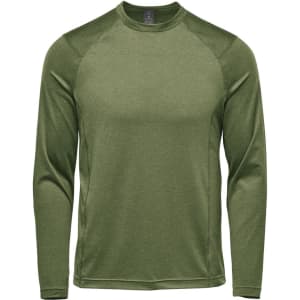 A long-sleeve crew neck shirt in olive green, featuring a logo. Designed for casual wear.