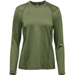 A long-sleeve crew neck shirt in green with a sleek design and a logo.