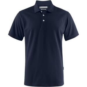 A navy blue men's polo shirt with a classic collar, short sleeves, and a small logo on the side.