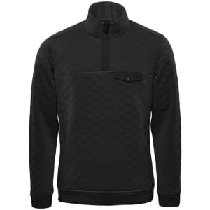 A black thermal pullover featuring a 1/4 zip and a front pocket, complete with a logo.