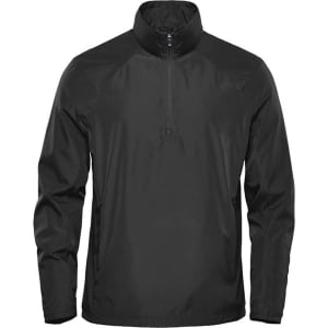 A black Men's Pacifica 1/4 Zip Anorak jacket with a high collar and a front zip, featuring branding.