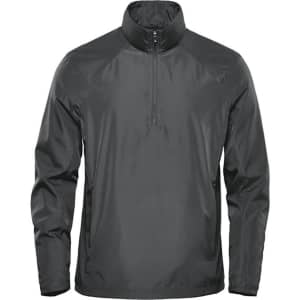 A dark green men's 1/4 zip anorak jacket designed for rain protection, featuring a branded logo.