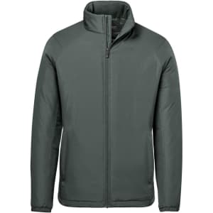 A men's thermal jacket in dark green with a zipped front and high collar, featuring a subtle logo.