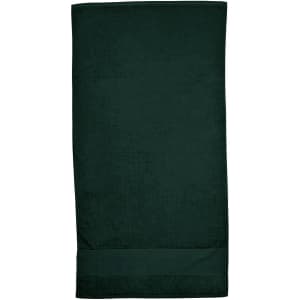 A dark green Terry Velour Towel featuring a smooth texture and a folded edge. It has a logo.